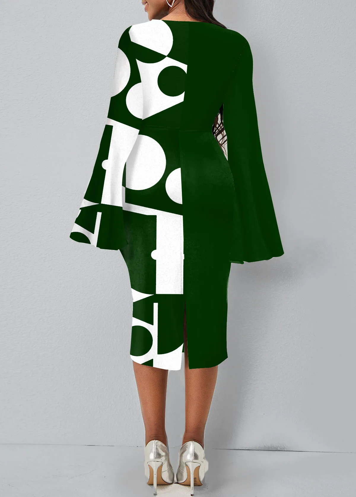 Geometric Print Flare Sleeve Midi Dress 5