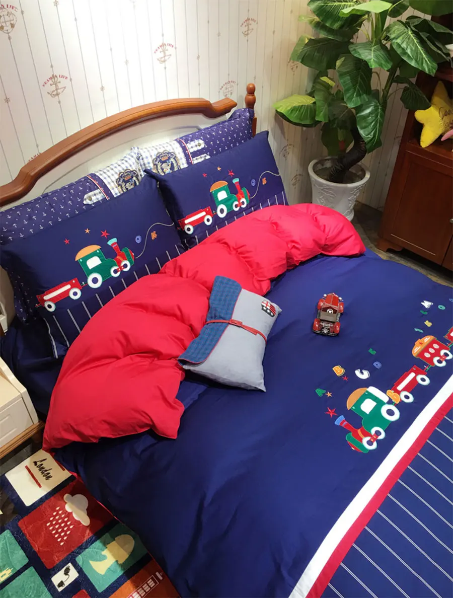 Cute cartoon train bedding set teen child kid,full queen king cotton single double home textile bedsheet pillow case quilt cover