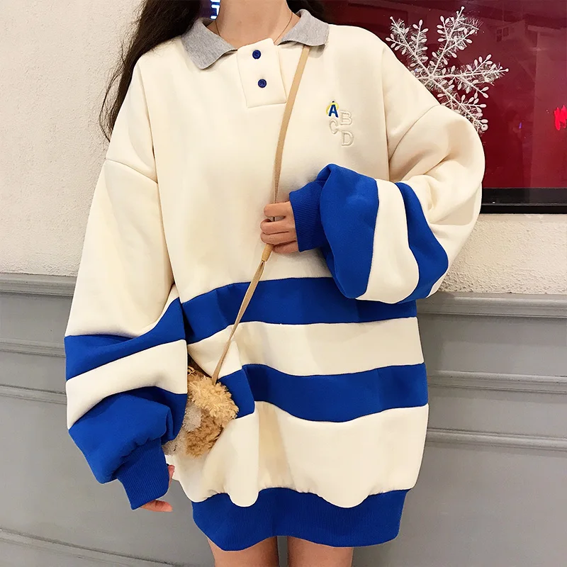 Толстовки женские мягкие свободные Kawaii Ulzzang толстые высококачественные женские студенческие осенне-зимние простой в Корейском стиле Женская шикарная одежда - Цвет: blue