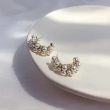 HUANZHI новые трендовые элегантные жемчужные геометрические серьги для женщин и девушек, вечерние ювелирные изделия