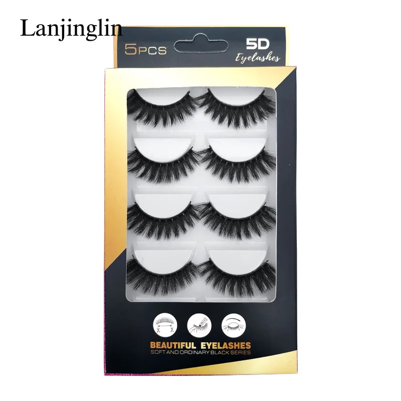 LANJINGLIN, 5 пар, накладные ресницы из искусственной норки, полная полоска, ресницы ручной работы, пушистые, объемные, 5d, для наращивания ресниц, макияж, натуральные, cils, G800