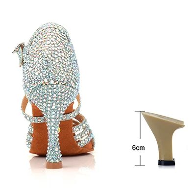 6cm Новинка; блестящие золотистые туфли для латинских танцев; стразы; женские туфли для танцев на высоком каблуке; вечерние туфли для бальных танцев; Танцевальная обувь для девочек; мягкая подошва - Цвет: 6cm