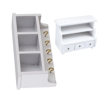 

1/12 Dollhouse Miniature Furniture Bathroom Cabinet Toilet Cabinet White with Kitchen Wood Wall Bracket White