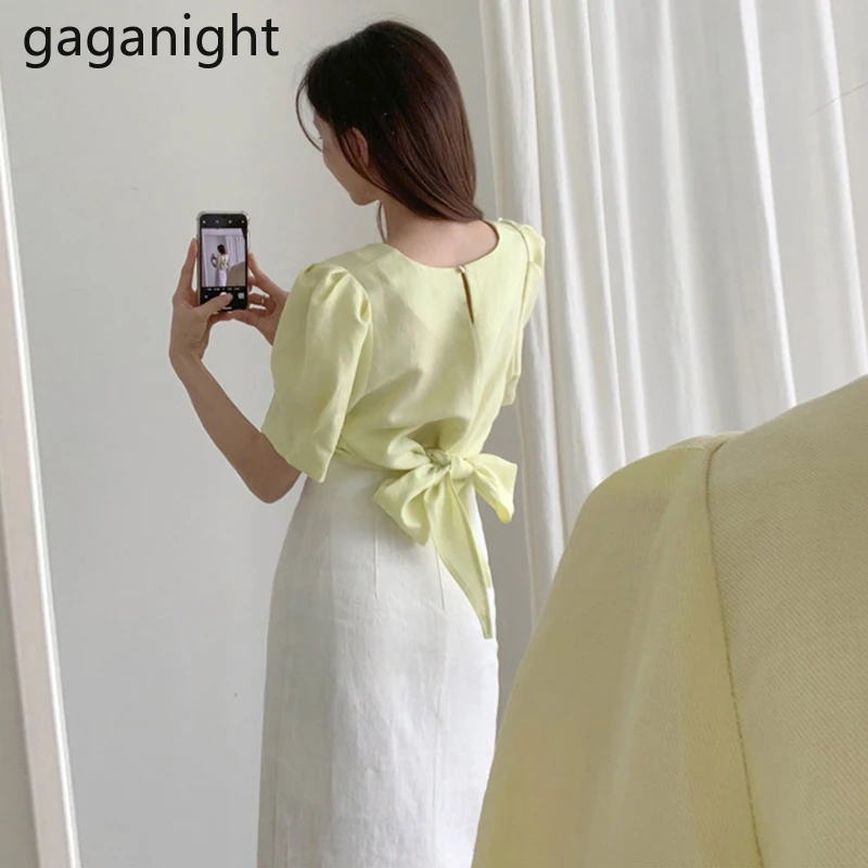 Gaganight Элегантный женский комплект из двух предметов Однотонная рубашка с бантом