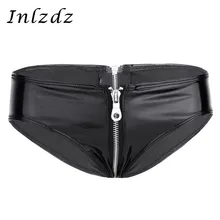 Женское нижнее белье с открытой промежностью, шорты из лакированной кожи, на молнии, бикини, трусы, сексуальное нижнее белье, женские латексные трусы