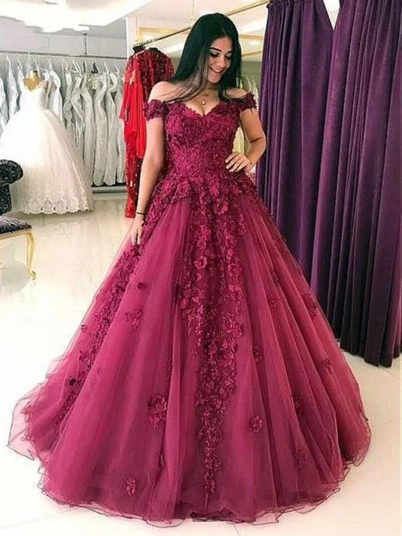 Ball-Gowns-Prom-Dresses-Burgundy-Off-the-Shoulder-Flowers-Lace-Tulle-Sweetheart-Evening-Dress-Long-2020