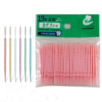 

100pcs/box Double Head Dental Floss Interdental Toothpick Brush Brush Teeth Stick Dental Oral Care Toothpicks Floss Pick