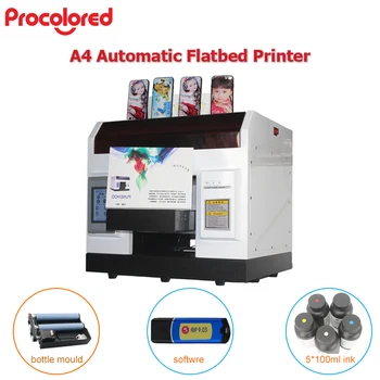 

Procolored A4 size digital uv led flatbed printer for bottle printing machine with 5*100 ml free ink cylindrical mold