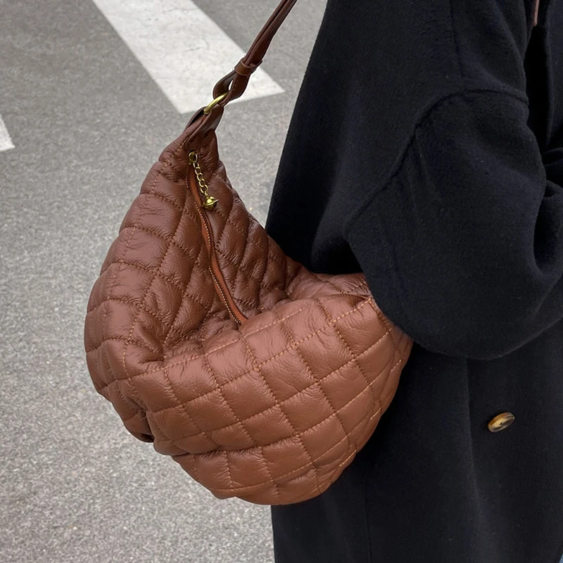 SNAILLADY NEW Puff Quilting Plaid Pu Leather Hobo Shoulder Handbag Large Capacity Women Retro Soft Crossbody Bag | Багаж и сумки