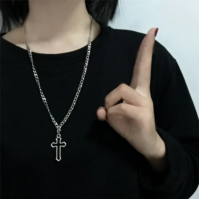 Япония и Корея, винтажная темная Готическая подвеска в виде полого Креста, ожерелье, крутой стиль Харадзюку, уличные мужские и женские персонализированные ювелирные изделия