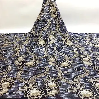 

Sequins Embroidered Tulle Lace Fabric Good Elasticity, Latest African Tulle Lace Fabrics High Quality Sequins Lace Black Color