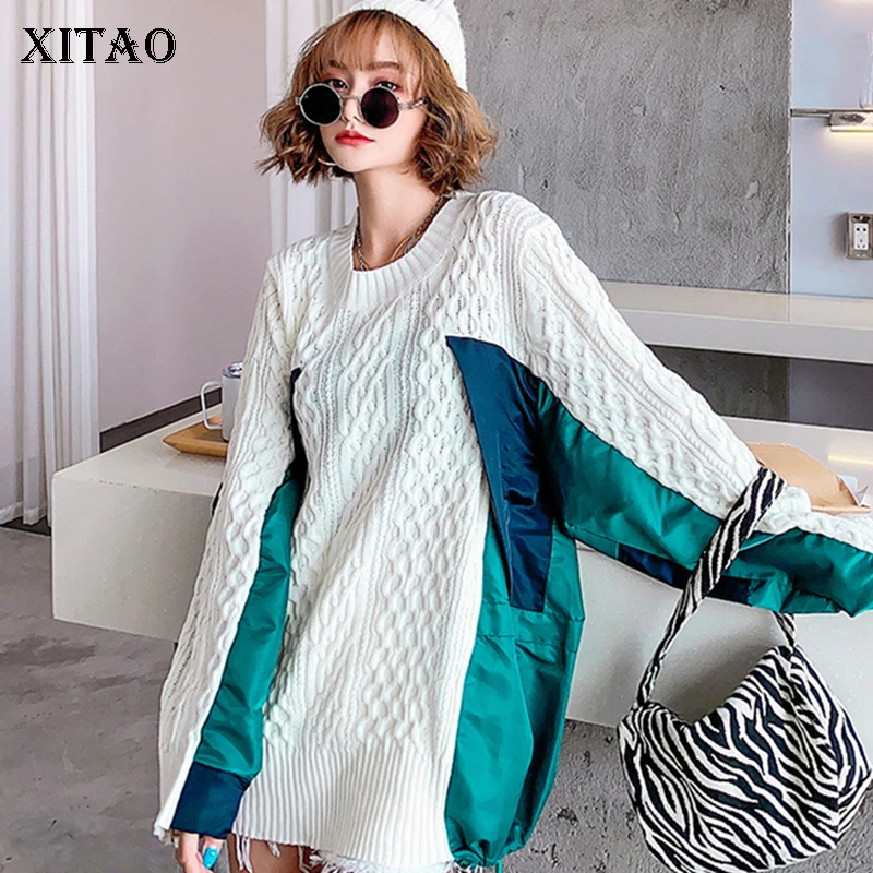 XITAO Patchwork Knitted Pullover Sweater Women