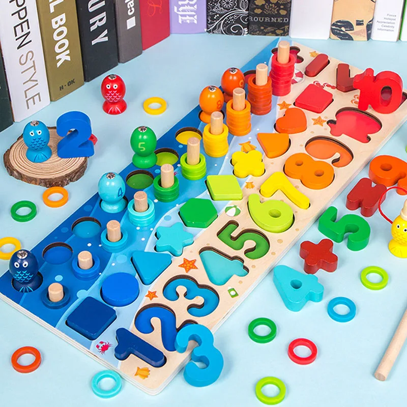 

Montessori Educational Wooden Toys Children Math Fishing Counting Numbers Children's Wooden Preschool Montessori Toy Counting