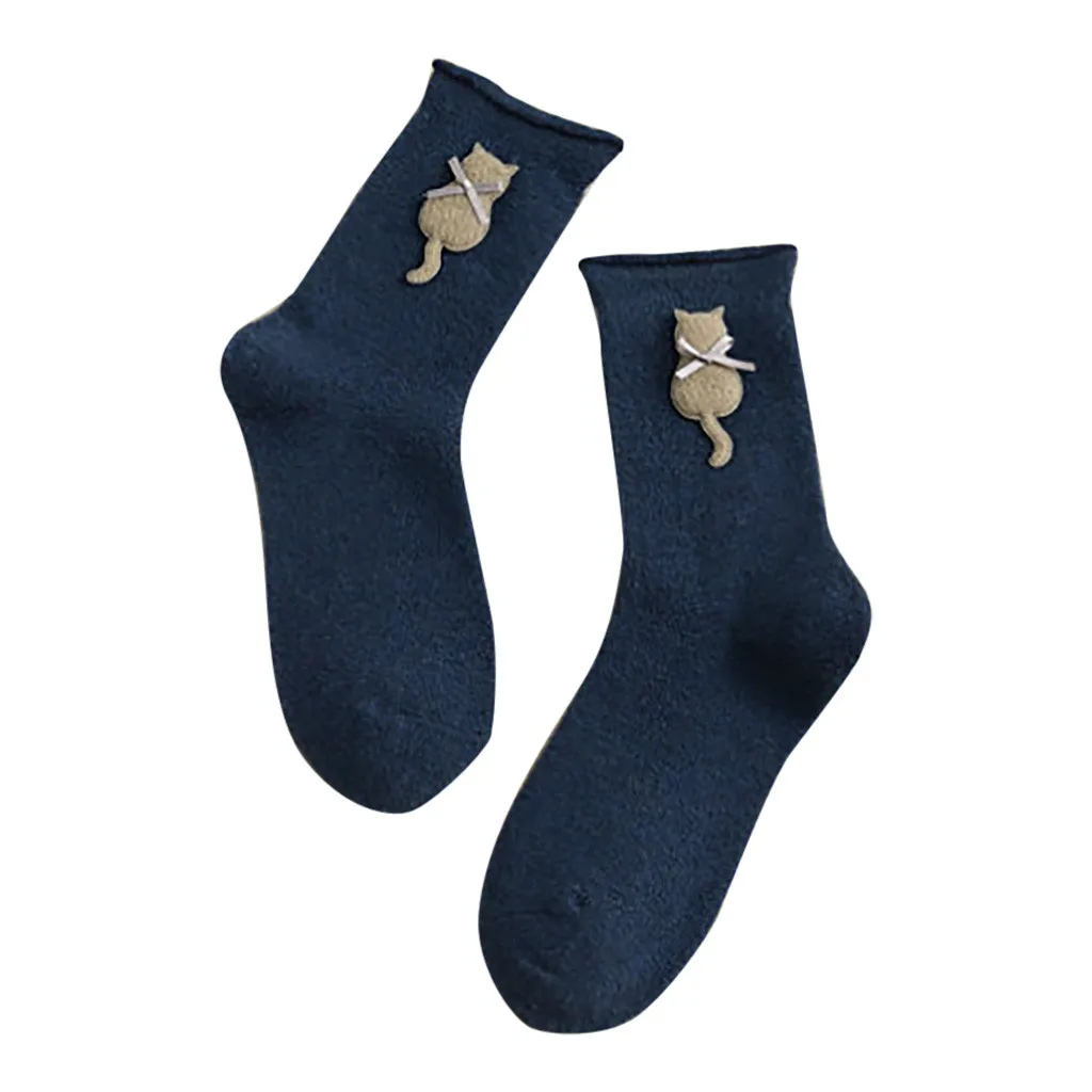 Net red trendy must-have five pairs of ladies fashion cartoon kittens and bears sewing wool solid color cotton curled tube socks