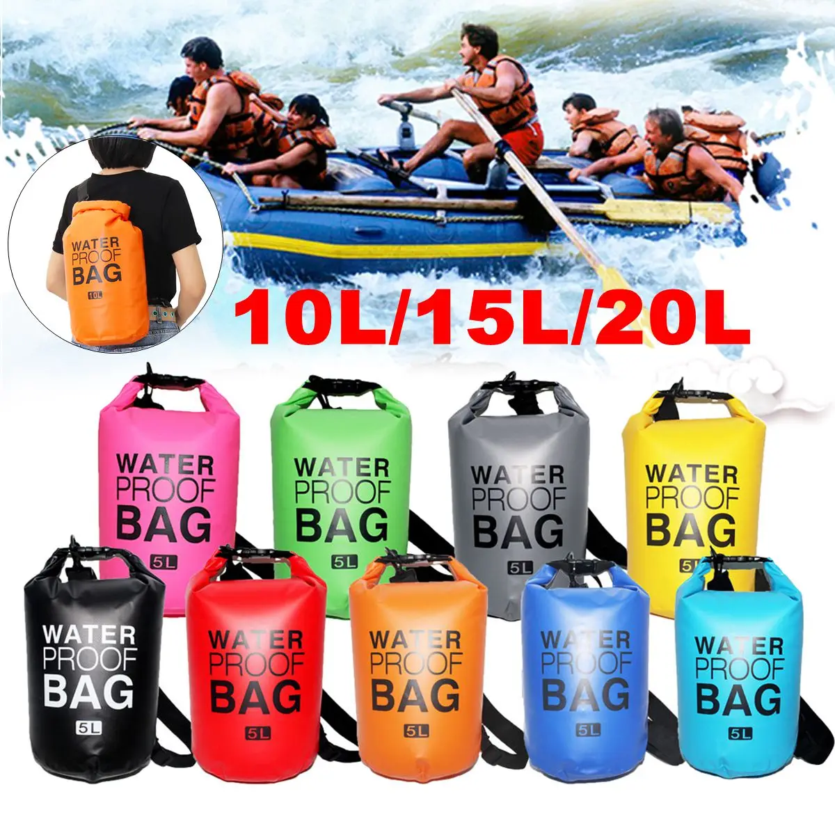 

Red Yellow Black PVC 2L 5L 10L 15L 20L 30L Outdoor Diving Compression Storage Waterproof Bag Dry Bag For Man Women Swimming Raft