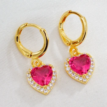 

2020 New Gold Color Earrings Multicolour Zircon Drop Earrings for Women Girl Girlfriend Gift Jewelry Simple Heart Earings