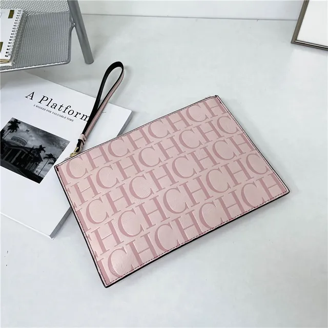 2021 New Luxury Brand CH Clutch Unisex High-quality CH Letter Pattern Clutch luxury envelope leather business clutch purse The first pink