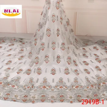 

NIAI High Quality 2019 Tulle French Beaded Nigerian Net Lace Fabrics Embroidered Bridal Handmade African Lace Fabric XY2919B-1