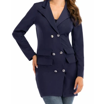 

Autumn Fashion Double-breasted Slim Coats Casual Long Sleeve Turn-Down Collar Solid Color Office Lady Work Jacket