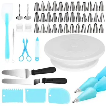 

52 Piece Cake Decorating Supplies Turntable Piping Tip Nozzle Pastry Bag Set DIY Cake Baking Tool Green And Environmentally
