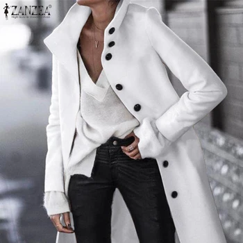 

Fashion Women Turtleneck Buttons Down Long Jackets ZANZEA Autumn Stylish Solid Coats Long Sleeve Work OL Outwear Casual Cardigan