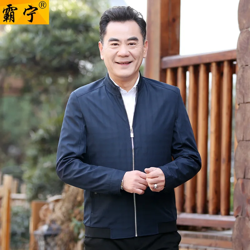 

Autumn Thin-MEN'S Jacket Middle-aged Coat Casual Men Stand Collar Middle-aged Jacket Daddy Clothes