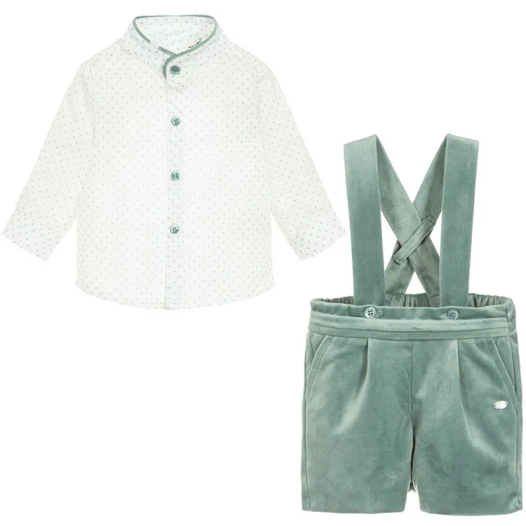 Espanhola de Veludo Conjunto de Roupas para Crianças Cinta para Aniversário Roupas Boutqiue Meninas Meninos Camisa Branca 4 Roupas boutqiue espanhola de veludo, conjunto de