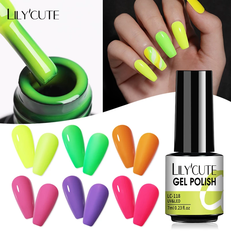 Lilycute Neon Gel Polish 7ml Brignt Color Hybrid Varnishes Nails Semi  Permanent Vernis Top Coat Uv Led Soak Off Enamel Gel - Nail Gel - AliExpress