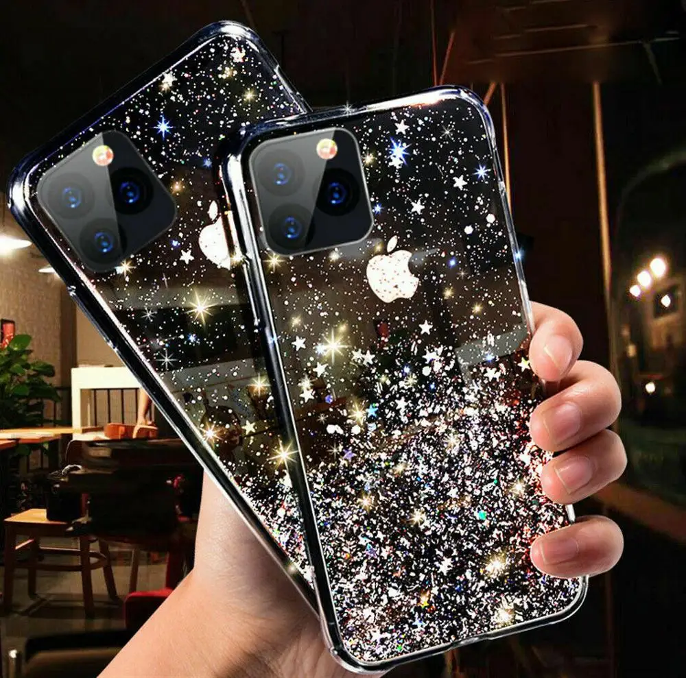 Чехол сверкающий с блестками для iPhone 11/11 Pro Max X XR XS MAX 7 8 6 6S Plus прозрачный гелевый