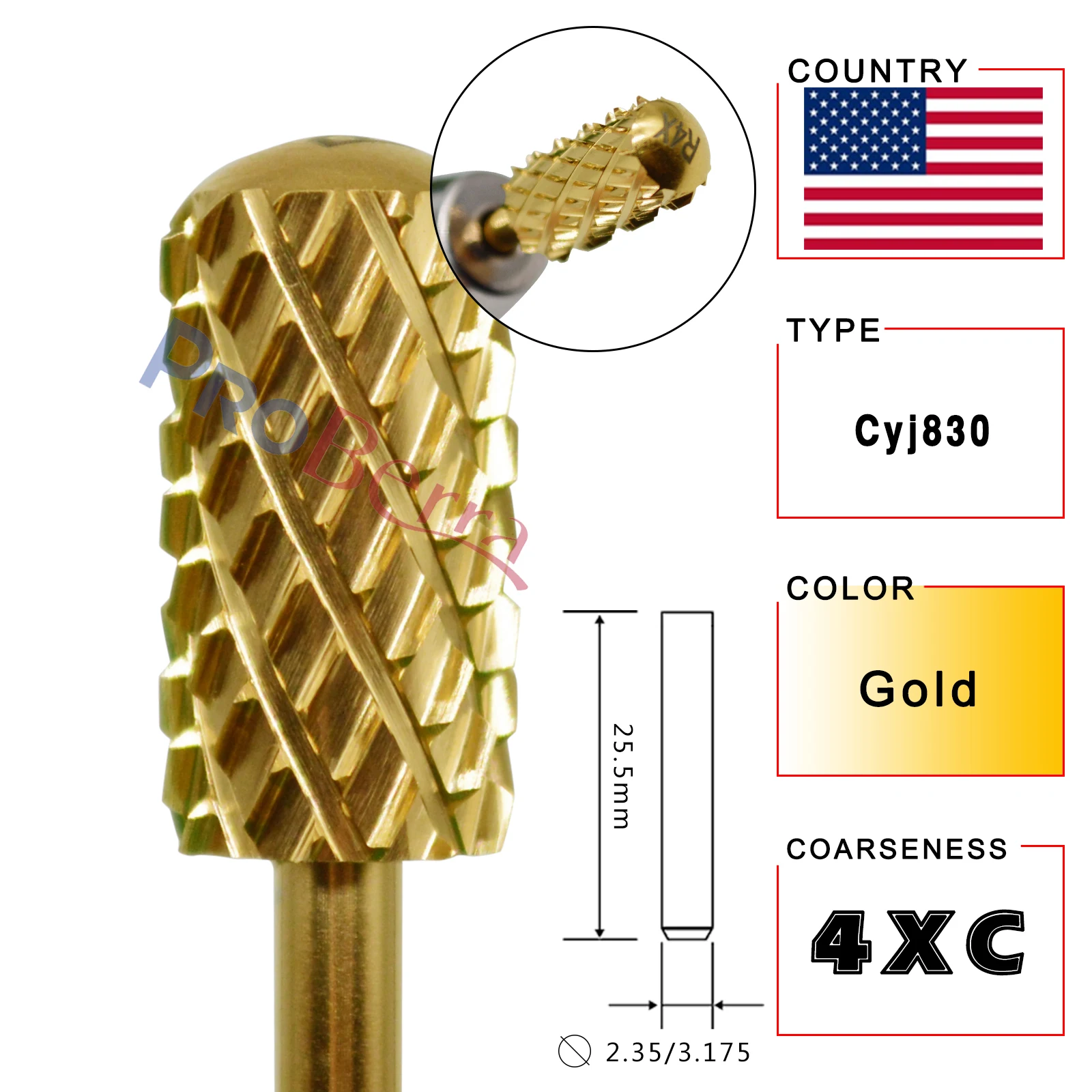 RolinStar 6.6 Large Barrel 4XC Gold Silver Dark Purple Blue Rainbow Rose gold 7 different color nail drill bits milling 2