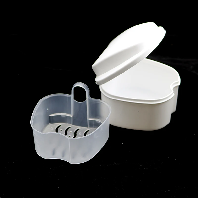 

Denture Bath Box Case Dental False Teeth Storage Box with Hanging Net Container
