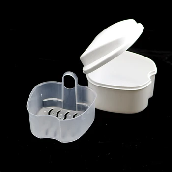 

Denture Bath Box Case Dental False Teeth Storage Box with Hanging Net Container