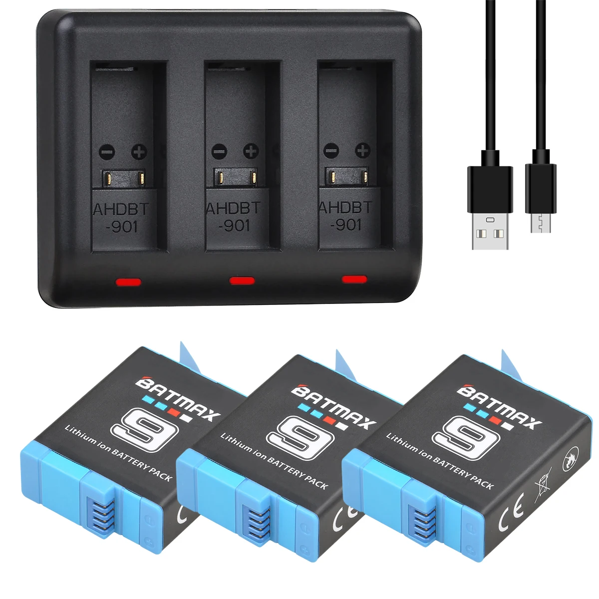 Batteria Di Ricambio Batmax Per Gopro Hero 9 Gopro 10 Nuova Batteria Gopro 11 + Caricatore Usb 3 Slot Per Fotocamera Go Pro 9 Gopro 11