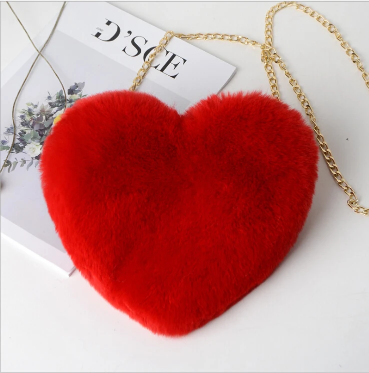Женская модная в форме сердца сумка женская сумка-мессенджер с цепочкой плюшевая сумка через плечо любовь подарок на день Святого Валентина - Цвет: Красный