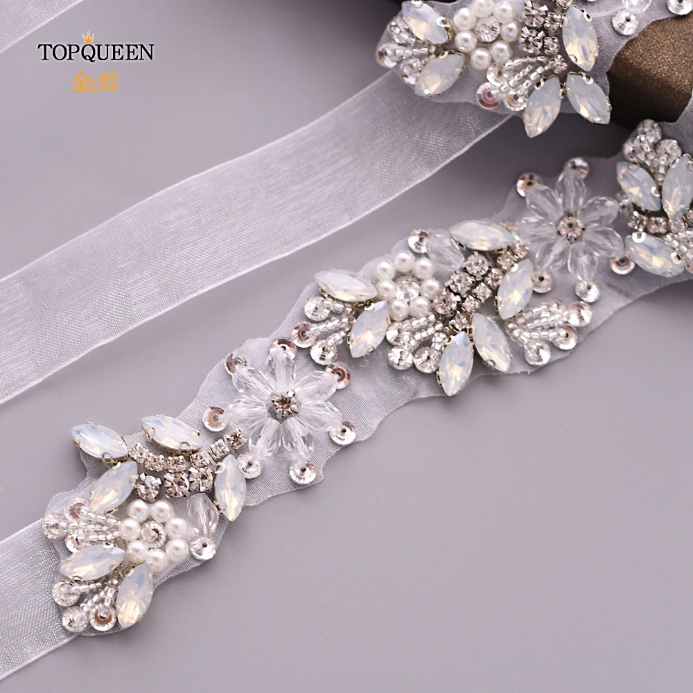 TOPQUEEN S434 ремень торжественное платье невесты Стразы ремень со стразами и жемчугом для девочек белый пояс для платья пояс из органзы