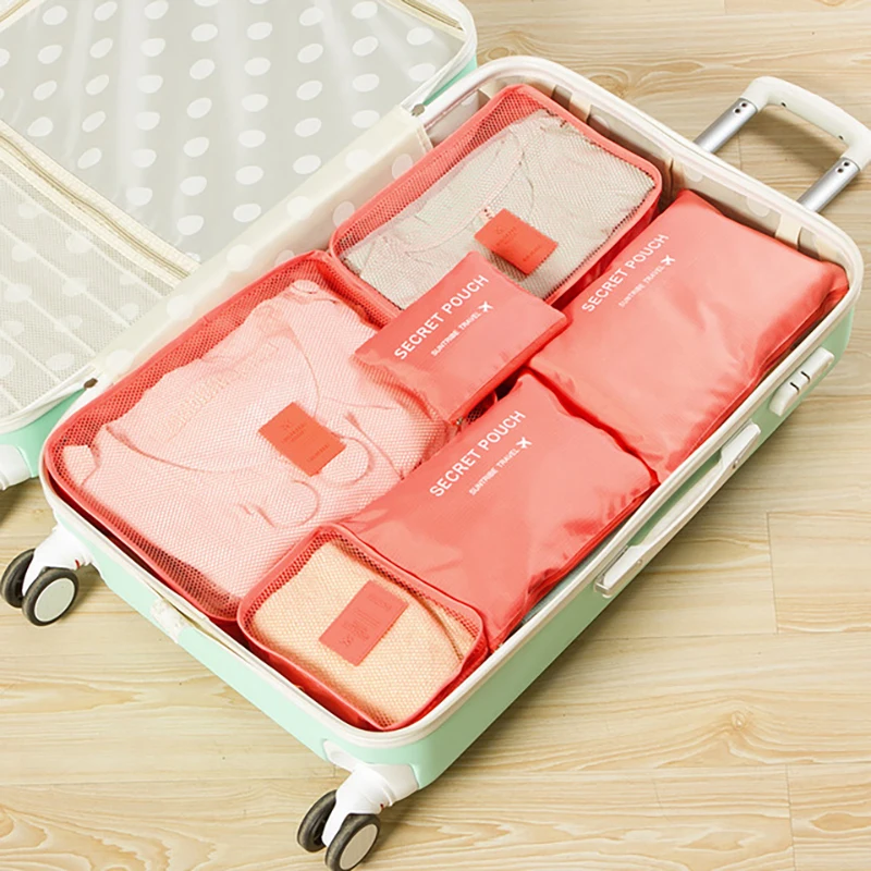 Дорожная сумка для хранения 6 шт., водонепроницаемая одежда, аккуратный органайзер для багажа, набор, шкаф для хранения, косметичка, сумка для путешествий - Цвет: Watermelon