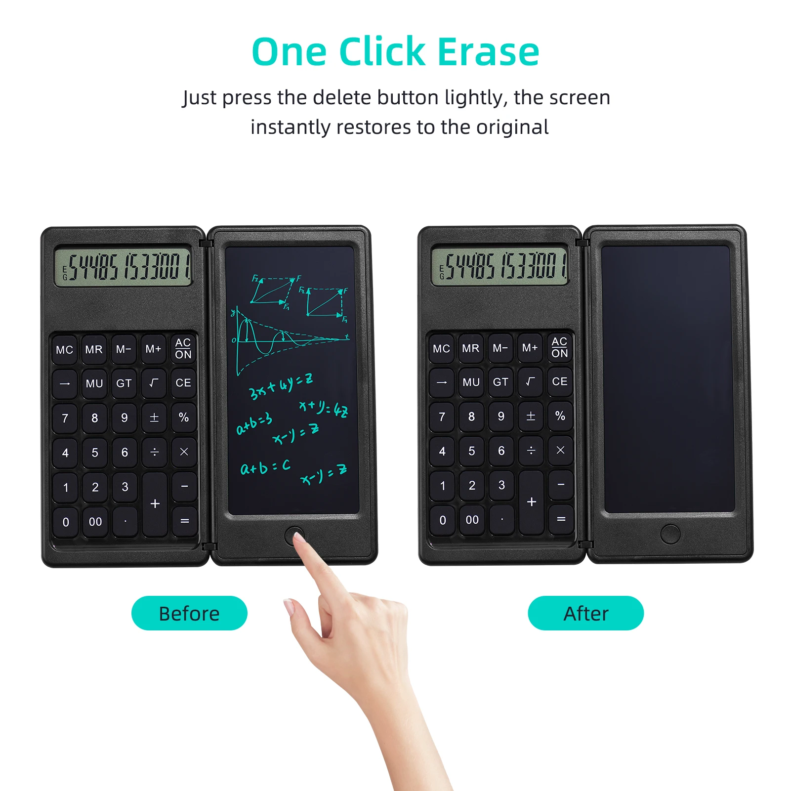 Calculatrices scientifiques, écran LCD à 12 chiffres avec tablette  d'écriture effaçable pliable pour l'école à domicile