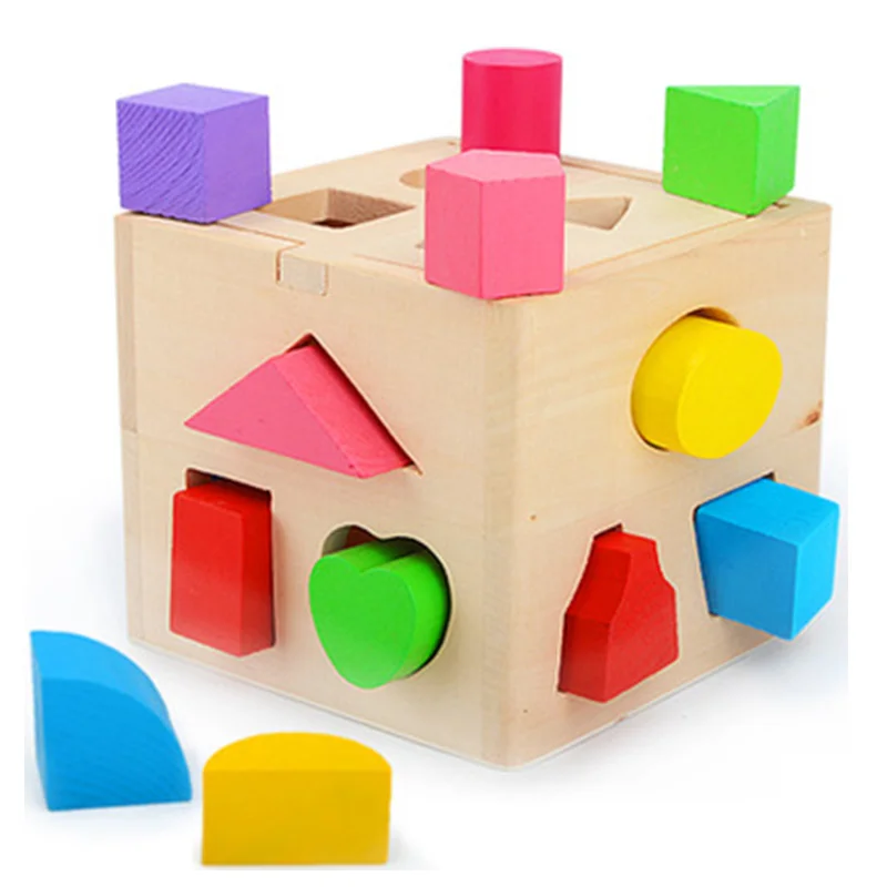 13 piece shape 13/16/17 PCS Shape Sort Cube Classic Wooden Toy Developmental Toy Easy-to-Grip Shapes Sturdy Wooden Construction For Baby Gifts - Цвет: 13 piece shape