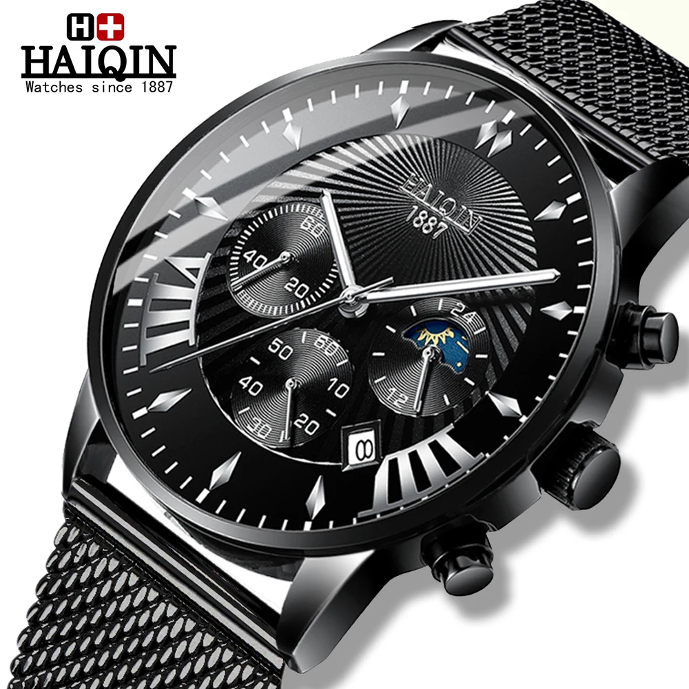 

HAIQIN reloj hombre 2019 Top Brand Luxury Men Watches Waterproof Ultra Thin Date Wrist Watch Male Mesh Strap Casual Quartz Clock