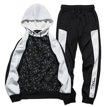 

Autumn Winter Sportswear Fitness Tracksuit Men Hoodies letter Hip hop Sets Casual Mens Clothing 2PC Sweatshirt+Sweat Pants