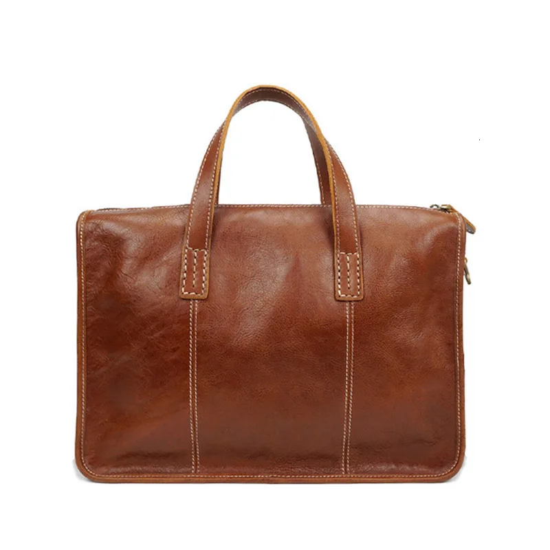 

Genuine Leather Soft Material Men's Exquisite High-End Business People Solid Color Handbag Classic Design Simple Handbag