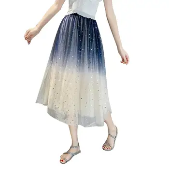 

Summer Women Ladies Girls spandex Long Skirt Fashion Gradient Star Sequins Tulle Tutu Petticoat Prom Princess Skirts streetwear