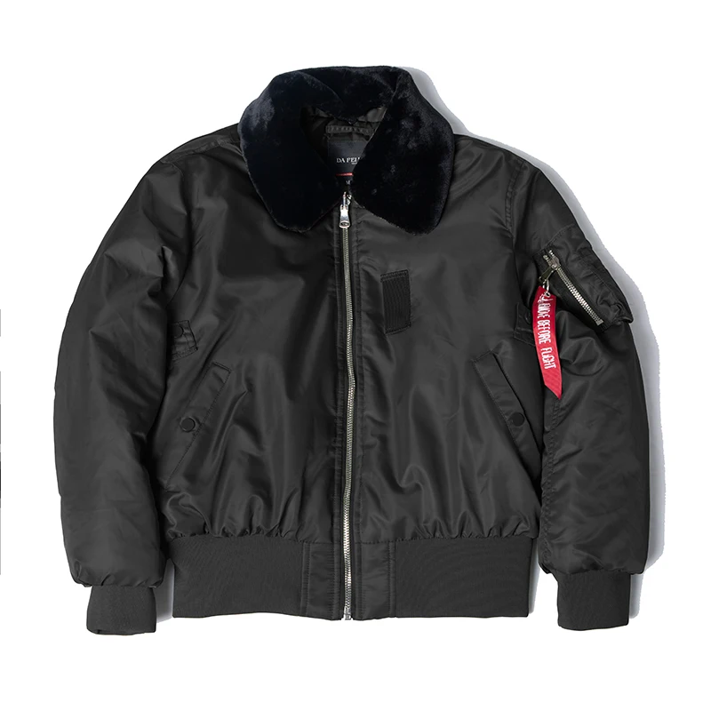 2019AW зимняя винтажная B-15 куртка-бомбер для полетов ВВС США куртка-пилот уличная куртка военная куртка в стиле хип-хоп тактическая армейская куртка для мужчин с мехом - Цвет: Черный
