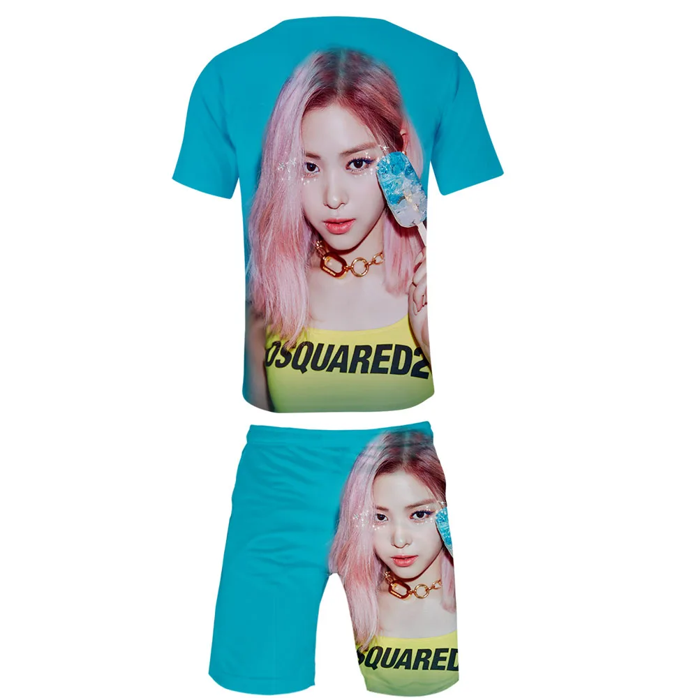 ITZY Kpop, корейская мода для девочек, Новое поступление, 3D уличная одежда, комплект из двух предметов, футболка с круглым вырезом+ шорты, Мужской классный набор Харадзюку