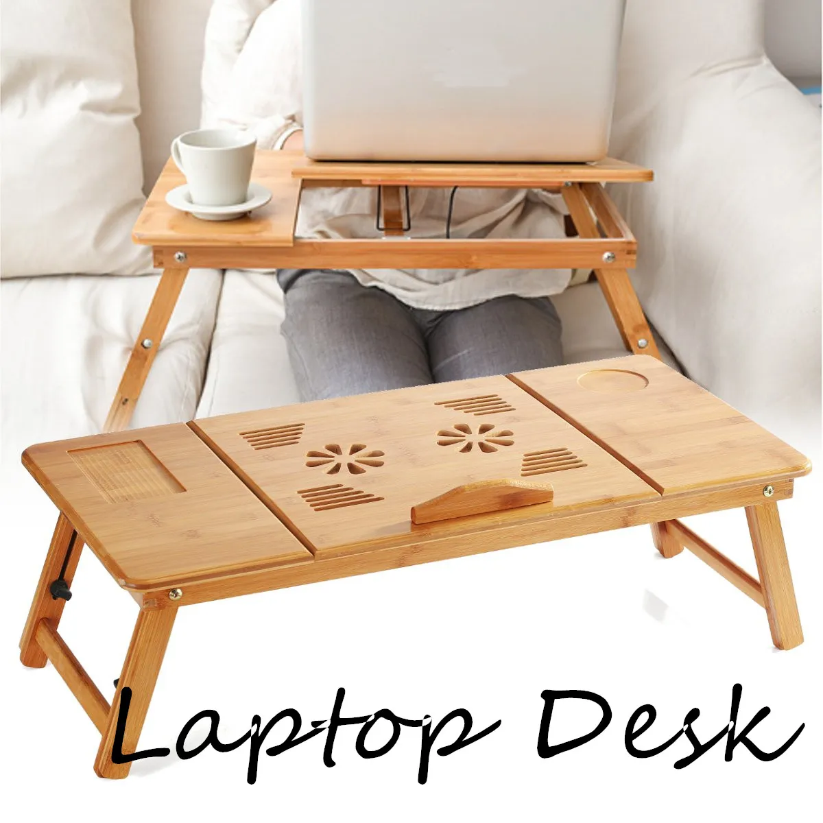 

Adjustable Folding Laptop Computer Desk Portable Bamboo Rack Dormitory Bed Notebook PC Table Holder Book Reading Tray Stand