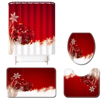 

180x180cm Bathroom Non-slip Waterproof Christmas Bathroom Carpet Toilet Cover Mat Washable Shower Curtain Bathroo Mat Set Hot