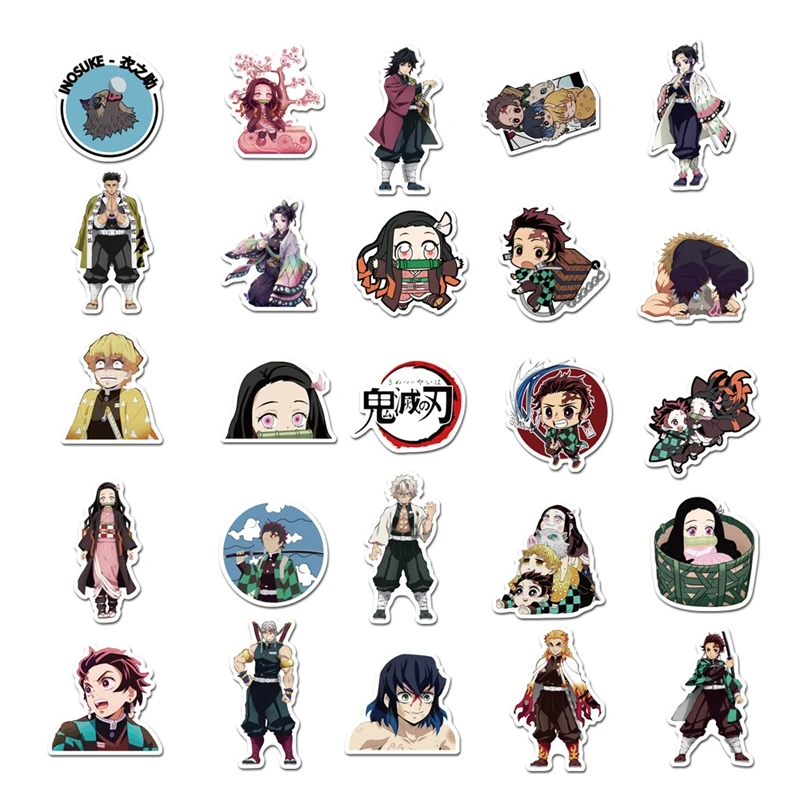 50pcs stikers packs kimetsu no yaiba anime sticker waterproof skateboard suitcase graffiti motorcycle scrapbook stickers for car stickers aliexpress