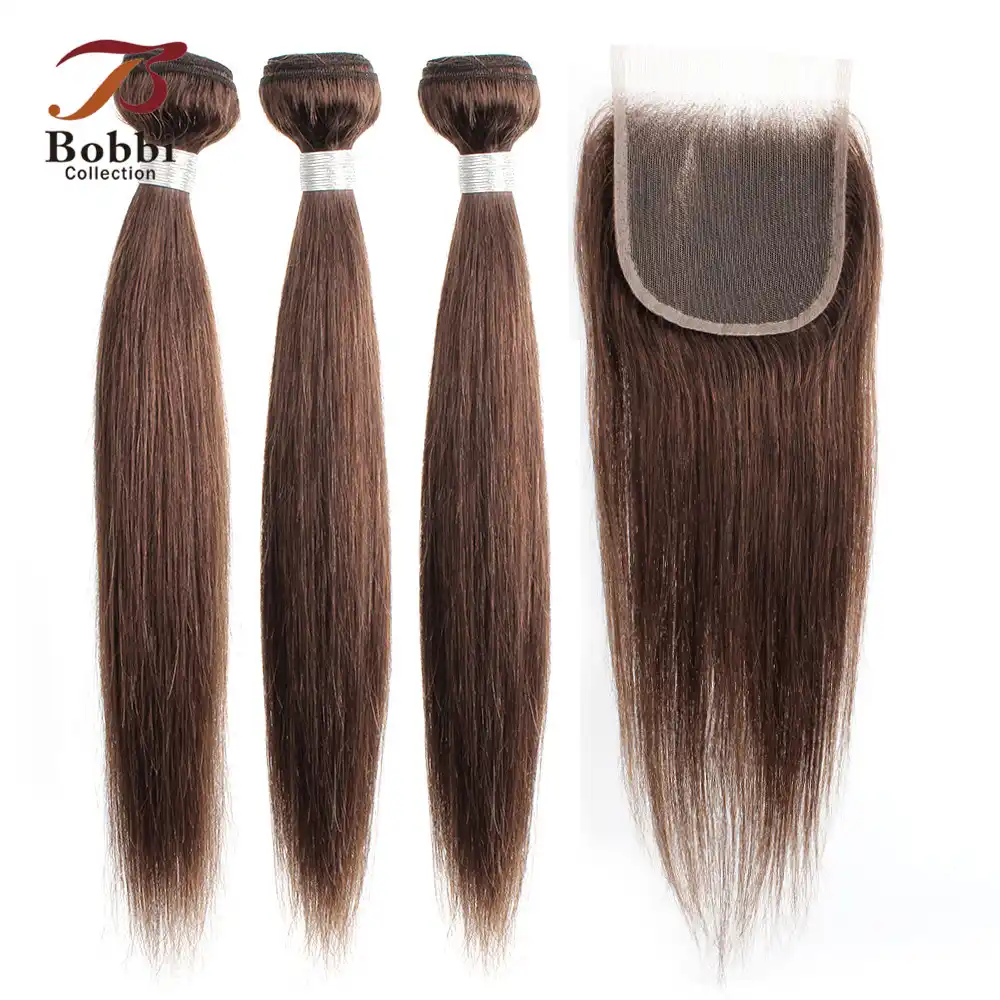 Bobbi Collection Color 4 Chocolate Brown Straight Hair 2 3 Bundles