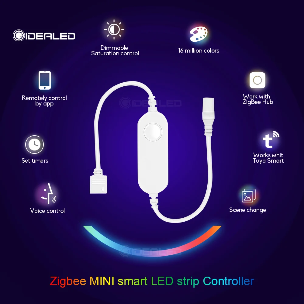 US $14.02 Smart Zigbee MINI Controller RGBW LED Strip Light Set Controller SmartThings APP Voice Control Work With Alexa Echo SmartThings