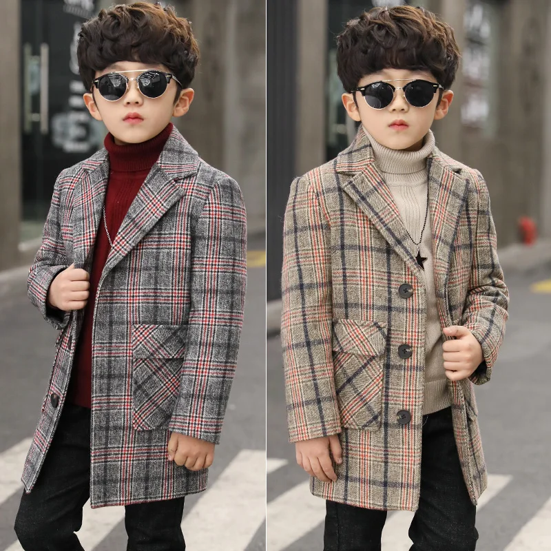Boy Plus Cotton Thick Fashion Handsome Tartan Coat